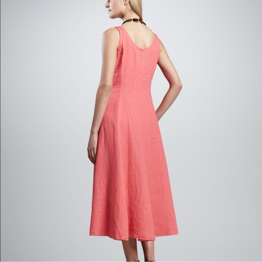 Eileen Fisher Coral Sleeveless A-Line Linen Dress - Picture 3 of 9